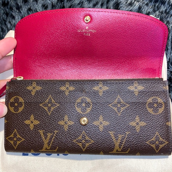 Louis Vuitton Brown Poppy Red Emilie Monogram Long Wallet. Brand New! - Picture 11 of 14